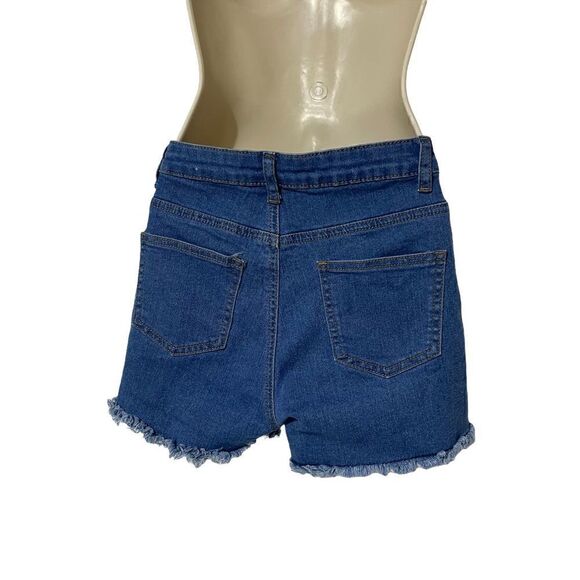 Banjul Women’s Blue Jean Shorts with Black Stocking Cut Outs Size Small - Picture 6 of 15